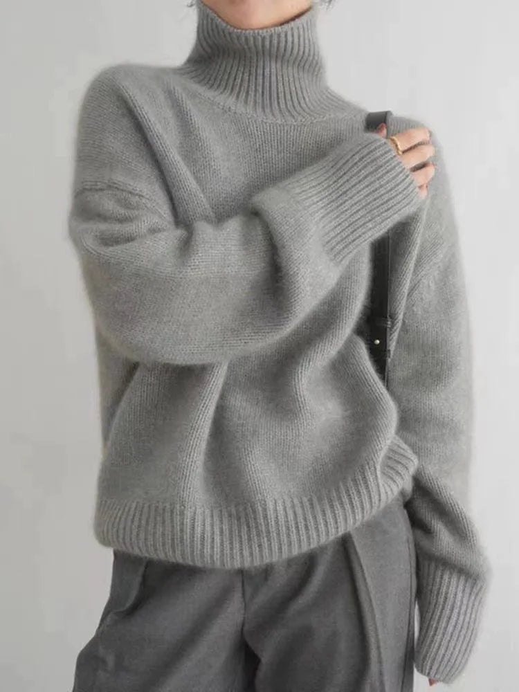 Lena™ – Behagelig, strikket, blød rullekravesweater