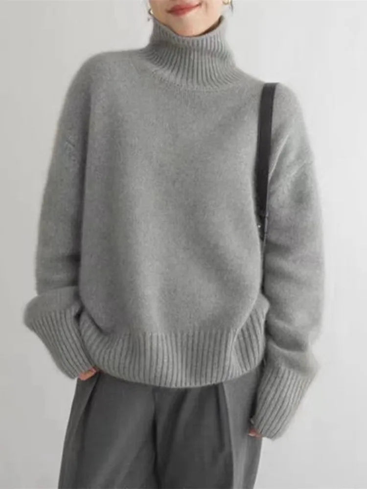 Lena™ – Behagelig, strikket, blød rullekravesweater