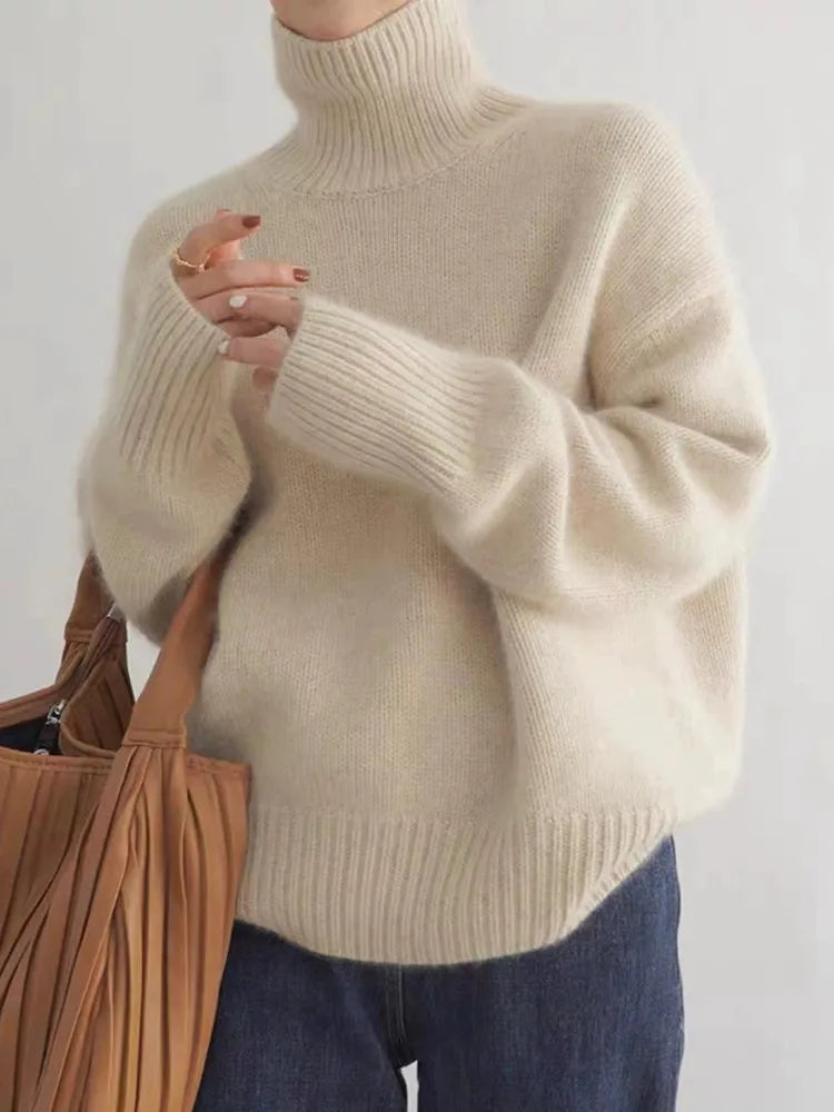 Lena™ – Behagelig, strikket, blød rullekravesweater