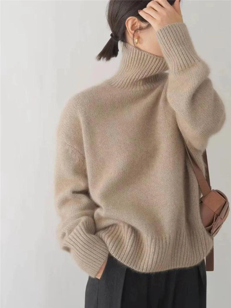 Lena™ – Behagelig, strikket, blød rullekravesweater