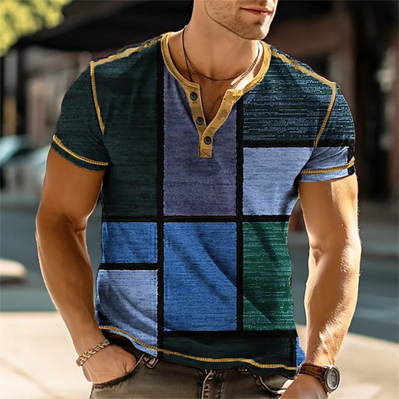 Leon | Stilfuld Geometrisk Print Henley Skjorte