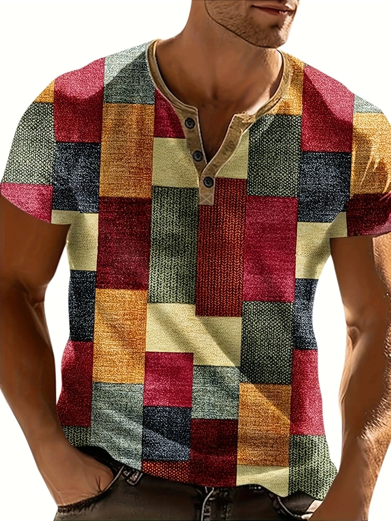 Maron | Stilfuld Patchwork Henley Skjorte