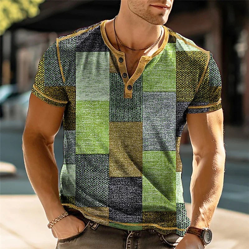 Leon | Stilfuld Geometrisk Print Henley Skjorte