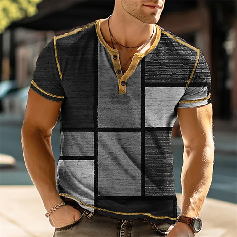 Leon | Stilfuld Geometrisk Print Henley Skjorte