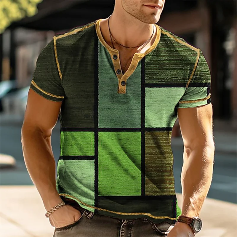 Leon | Stilfuld Geometrisk Print Henley Skjorte