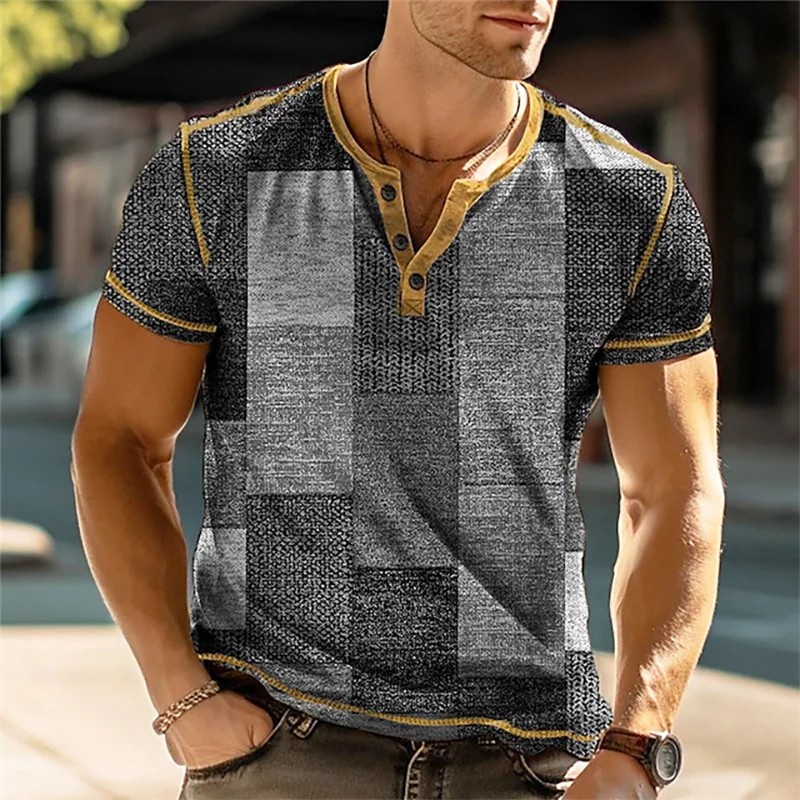 Leon | Stilfuld Geometrisk Print Henley Skjorte