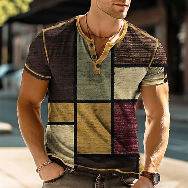 Leon | Stilfuld Geometrisk Print Henley Skjorte