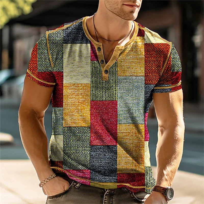 Leon | Stilfuld Geometrisk Print Henley Skjorte